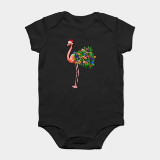 Flamingo Christmas Lights, Xmas Tree, Santa Hat Baby Bodysuit